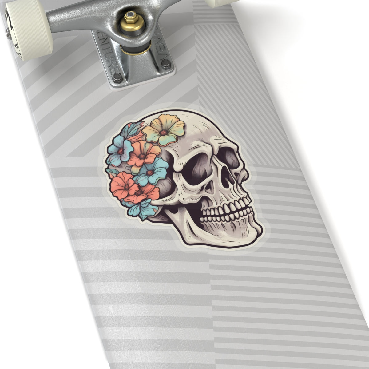 Floral Embellished Tan Skull Sticker