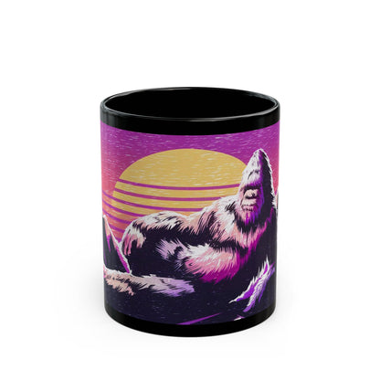 Bigfoot Vaporwave Sunset Mug – Dreamy Mountaintop