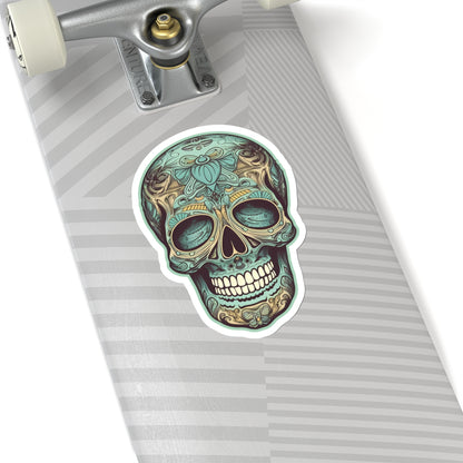 Ornate Aqua Teal Skull Sticker