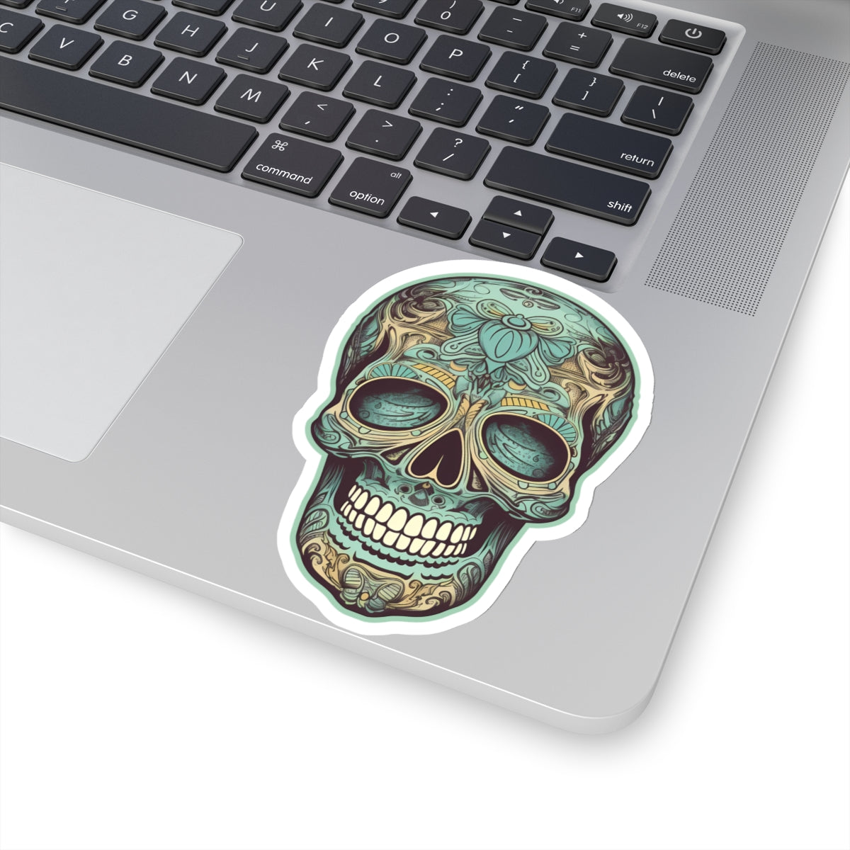 Ornate Aqua Teal Skull Sticker