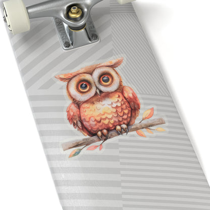 Cute Orange Owl Watercolor Cartoon Sticker