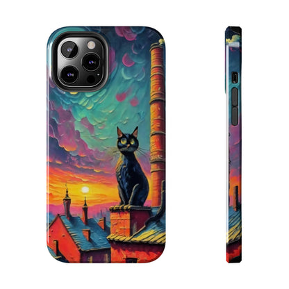 Midnight Rooftop Black Cat Tough Phone Case