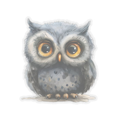 Charming Gray Owl Watercolor Cartoon Sticker