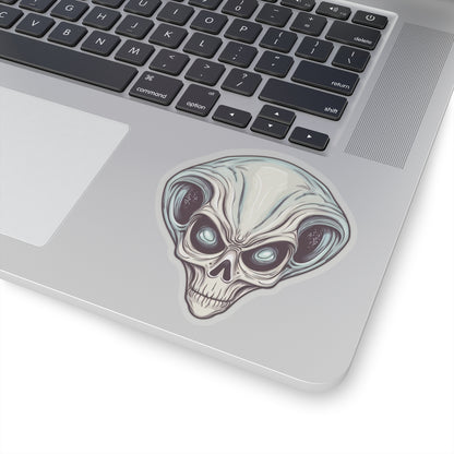 Pale Blue Skull Alien Head Vinyl Sticker