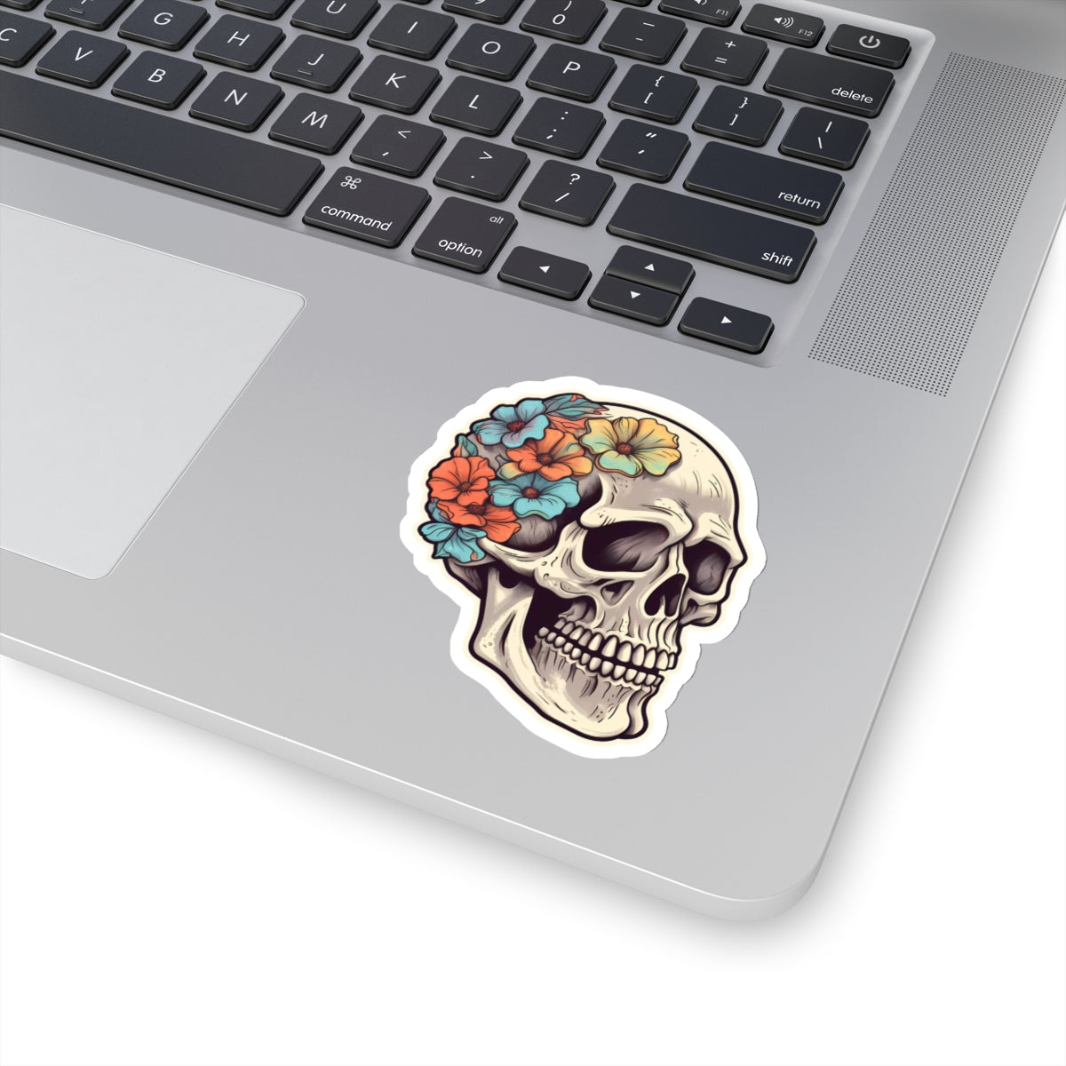 Floral Embellished Tan Skull Sticker