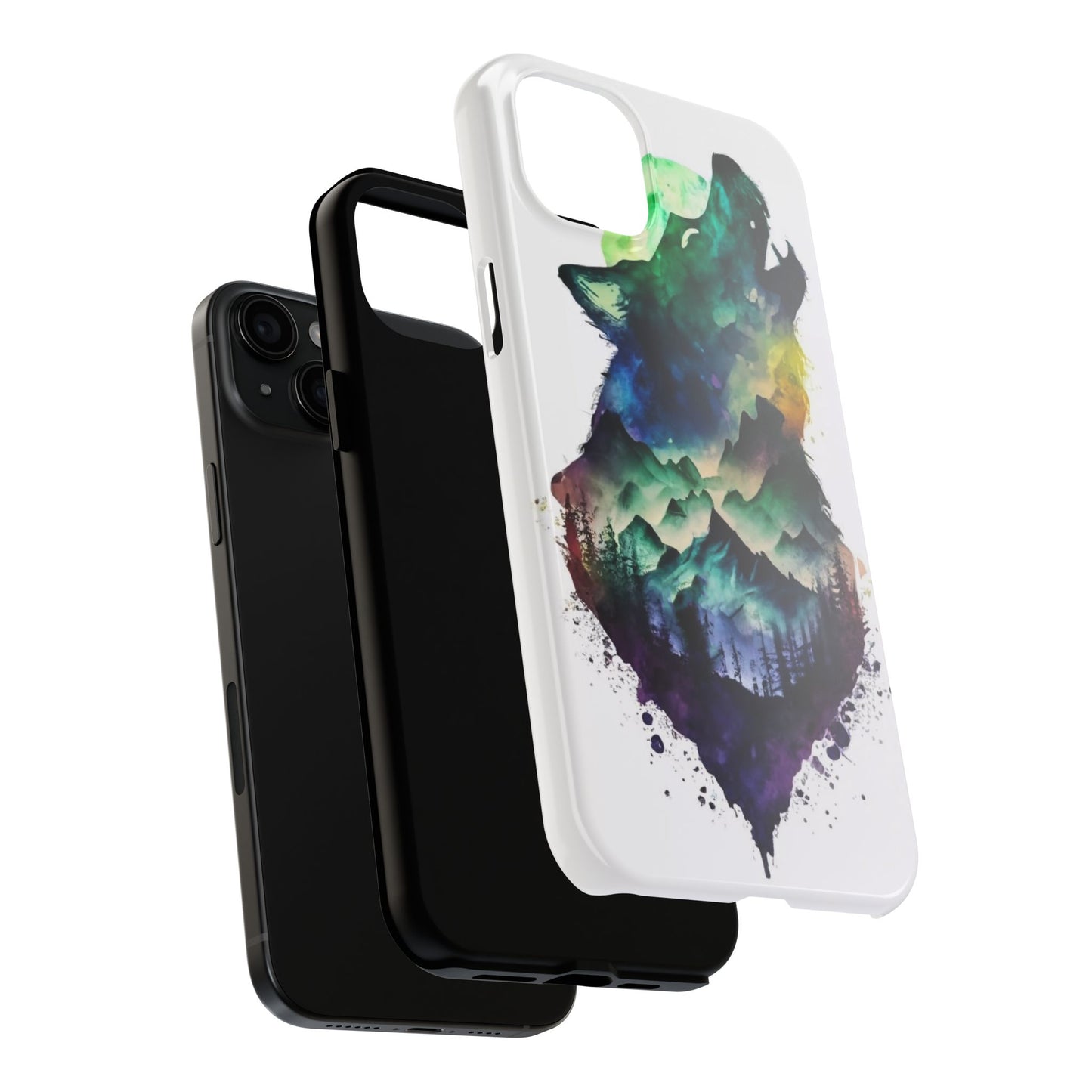 Moonlit Howling Wolf Double Exposure Tough Phone Case