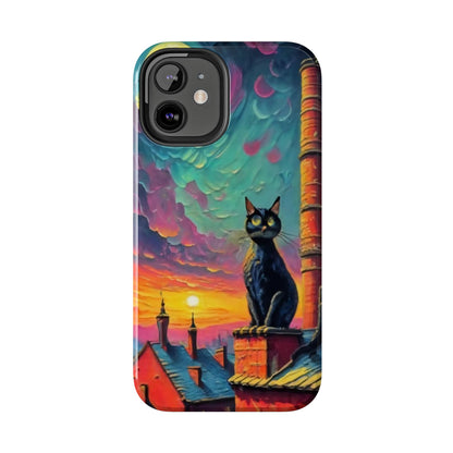 Midnight Rooftop Black Cat Tough Phone Case