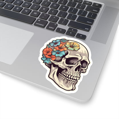 Floral Embellished Tan Skull Sticker