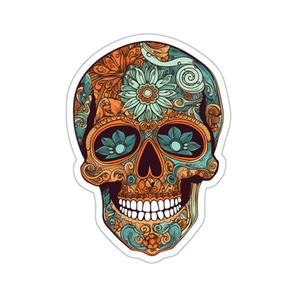 Teal and Orange Sugar Skull Sticker