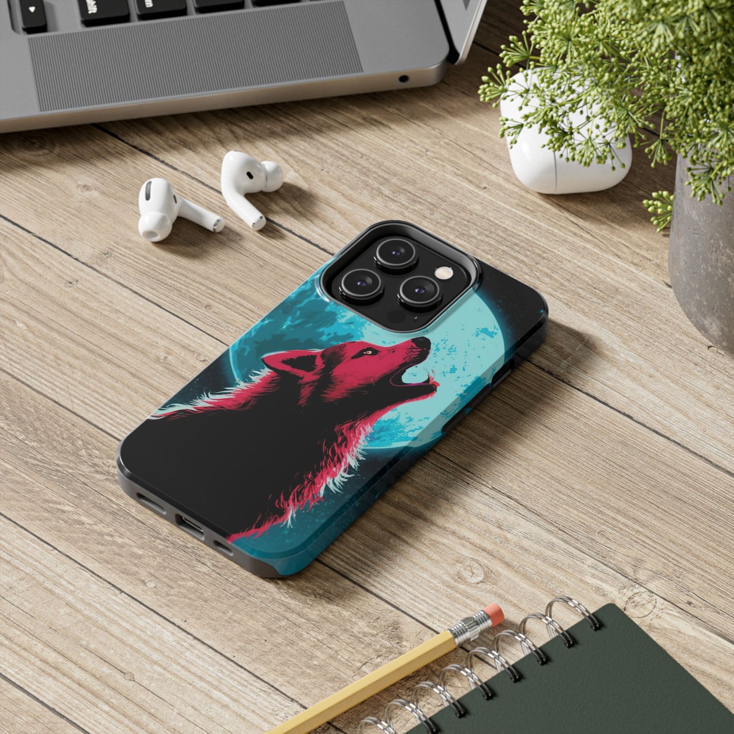 Teal Moon Wolf Serenade Tough Phone Case