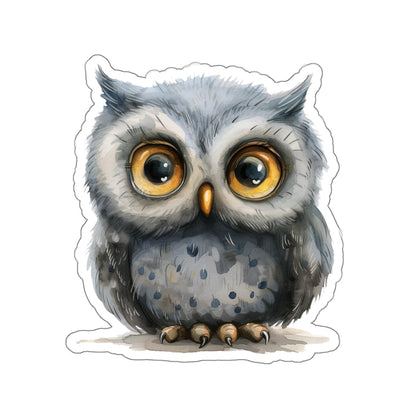 Charming Gray Owl Watercolor Cartoon Sticker