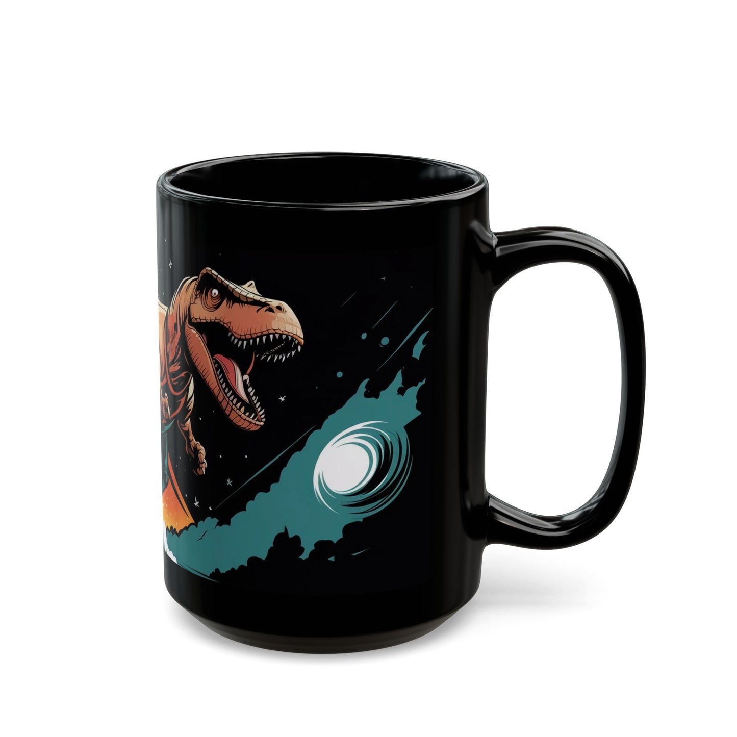 Cosmic Surfing T-Rex Mug – Bold Comic Book Style Adventure