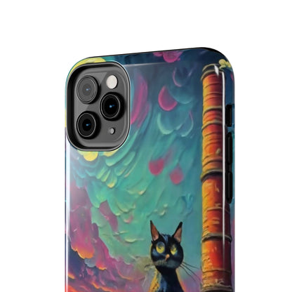 Midnight Rooftop Black Cat Tough Phone Case