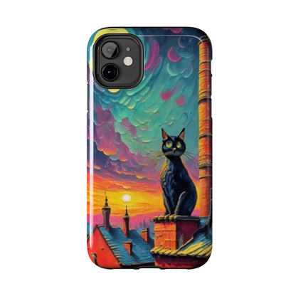 Midnight Rooftop Black Cat Tough Phone Case