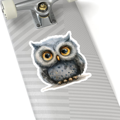 Charming Gray Owl Watercolor Cartoon Sticker