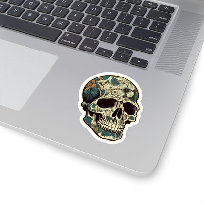 Tan Floral Skull Sticker