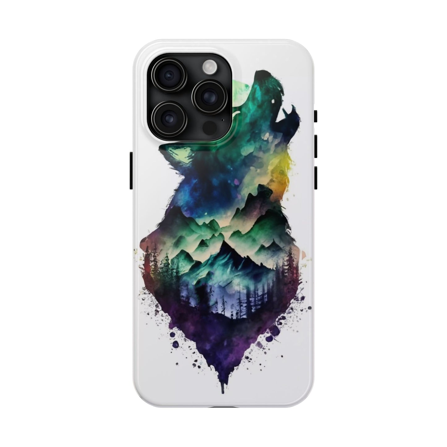 Moonlit Howling Wolf Double Exposure Tough Phone Case