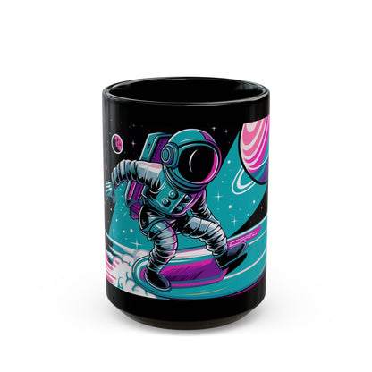 Galactic Surf Adventure Mug – Astronaut Riding Waves in Space