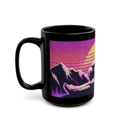 Bigfoot Vaporwave Sunset Mug – Dreamy Mountaintop