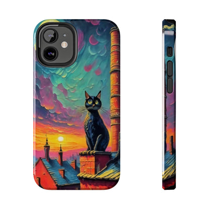 Midnight Rooftop Black Cat Tough Phone Case