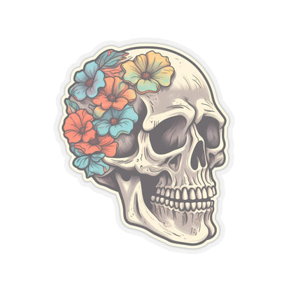 Floral Embellished Tan Skull Sticker