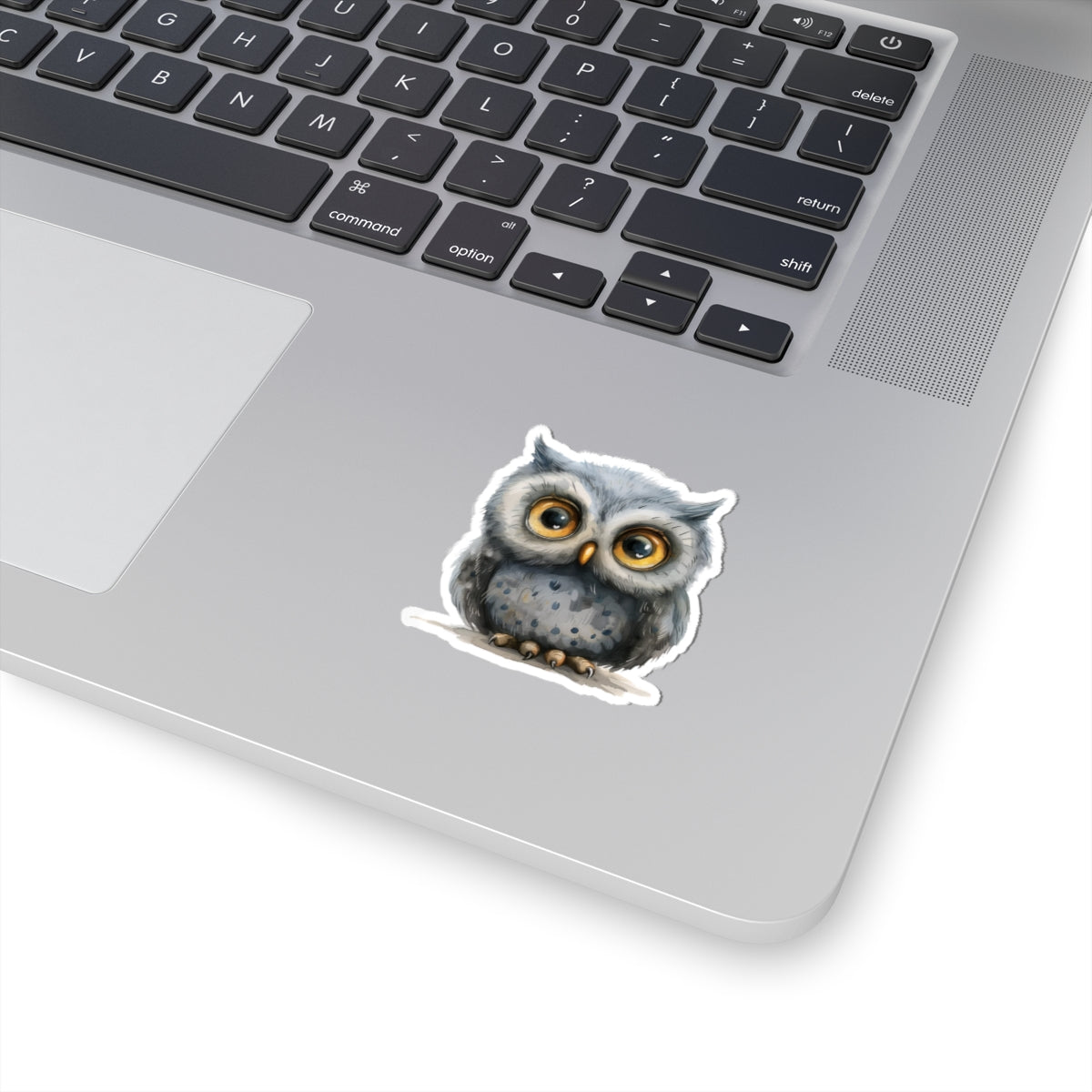 Charming Gray Owl Watercolor Cartoon Sticker