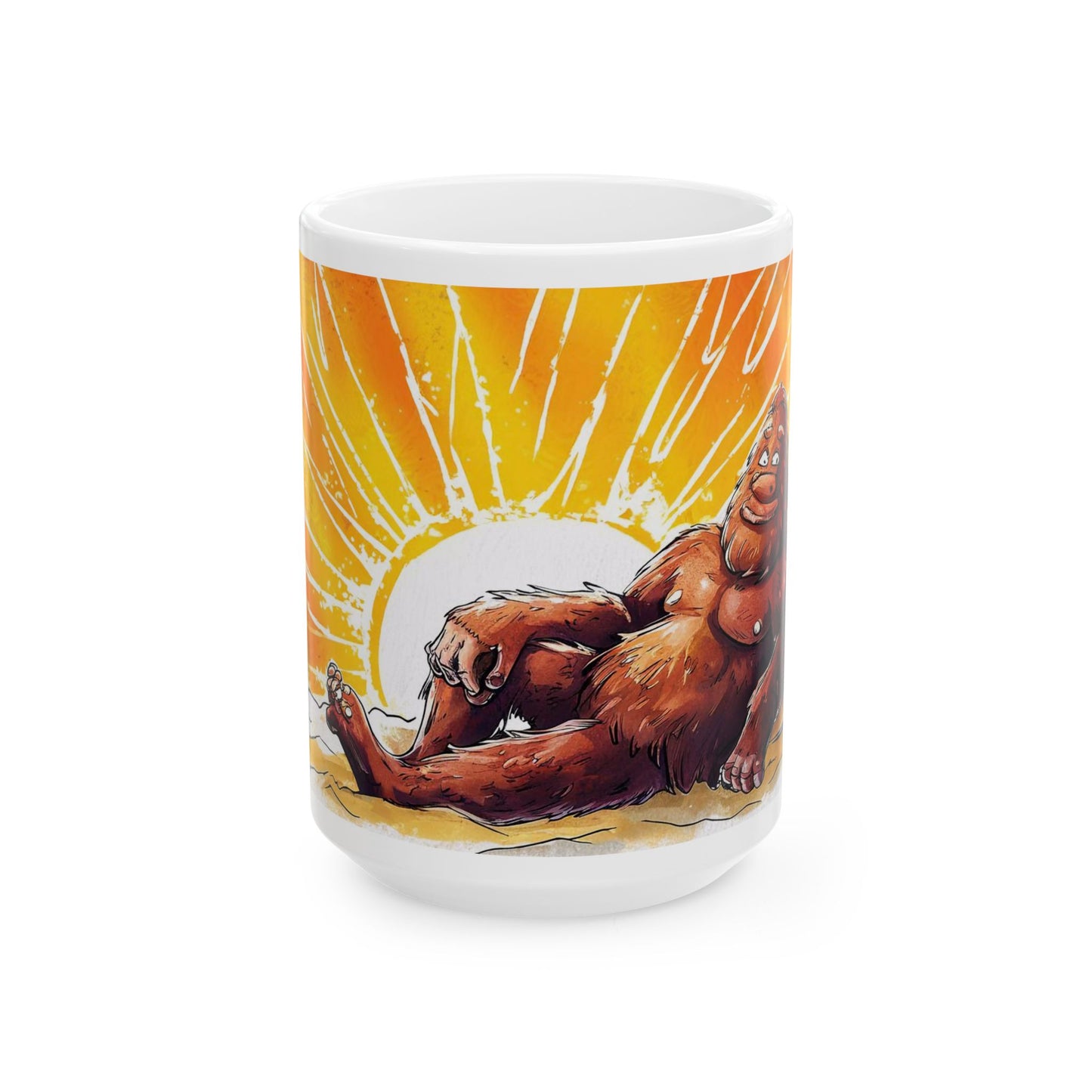 Bigfoot Sunset Vibes Mug – Playful Hand-Drawn