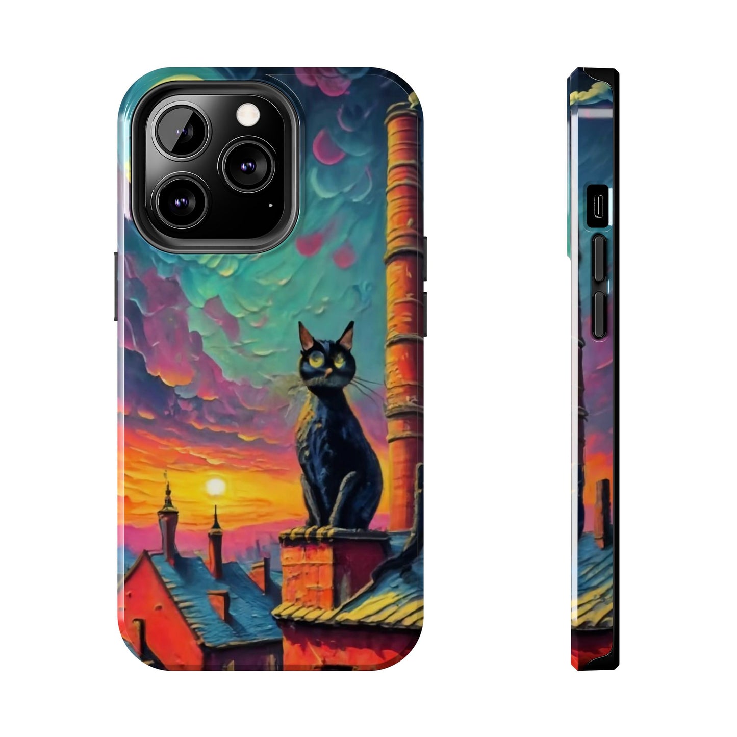 Midnight Rooftop Black Cat Tough Phone Case