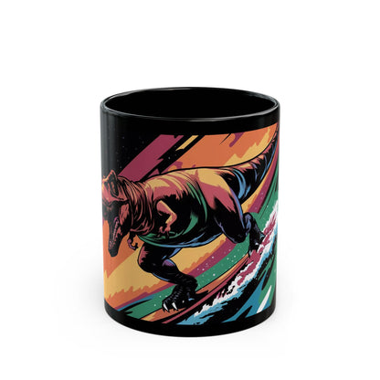 Space-Time Surfing T-Rex Mug – Bold Cosmic Adventure