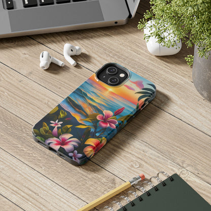 Sunset Palms and Hibiscus Tough Phone Case