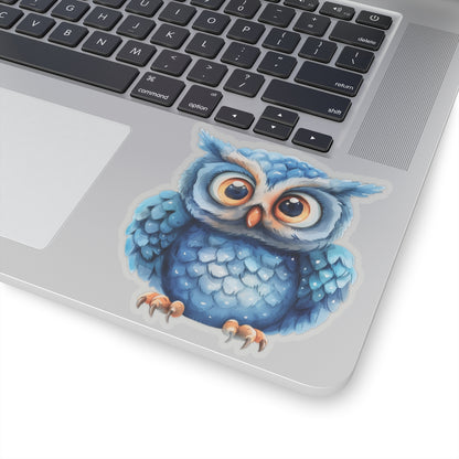 Azure Owl Watercolor Cartoon Sticker