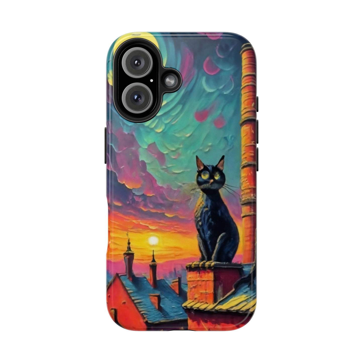 Midnight Rooftop Black Cat Tough Phone Case