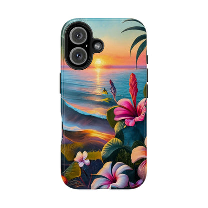 Sunset Beach Hibiscus Palms Tough Phone Case