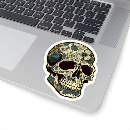 Tan Floral Skull Sticker