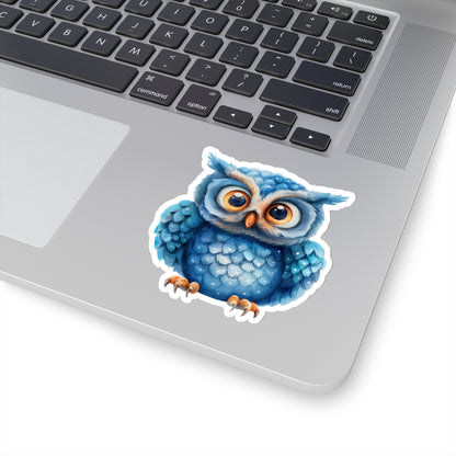 Azure Owl Watercolor Cartoon Sticker