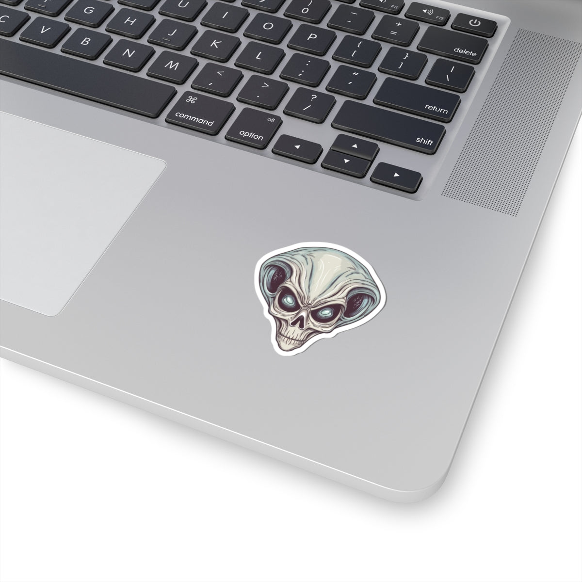 Pale Blue Skull Alien Head Vinyl Sticker