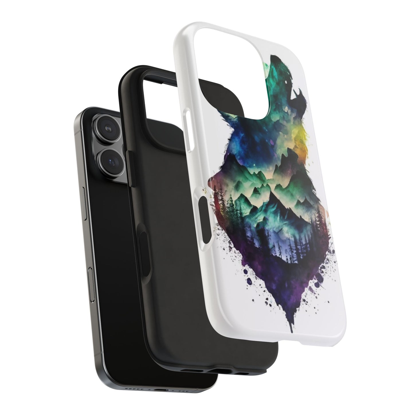 Moonlit Howling Wolf Double Exposure Tough Phone Case