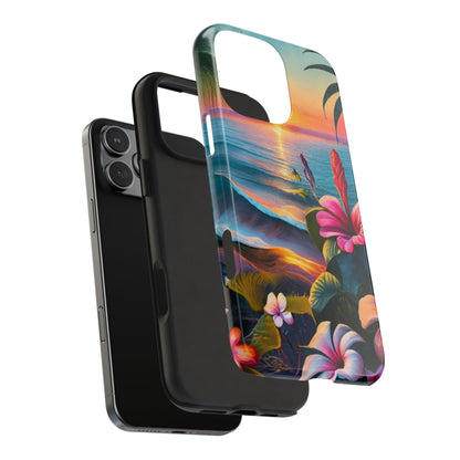 Sunset Beach Hibiscus Palms Tough Phone Case