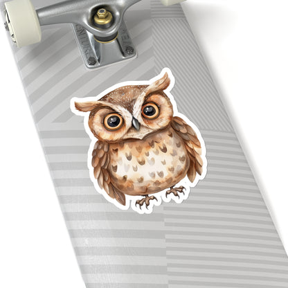 Chocolate Brown Owl Watercolor Cartoon Sticker