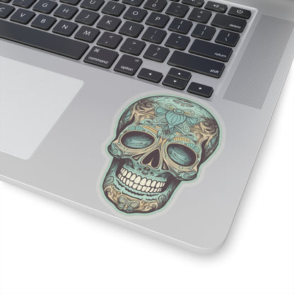 Ornate Aqua Teal Skull Sticker