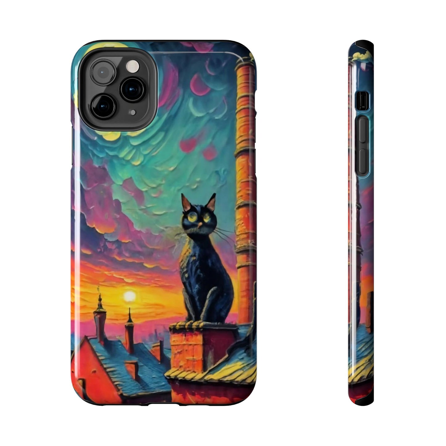 Midnight Rooftop Black Cat Tough Phone Case