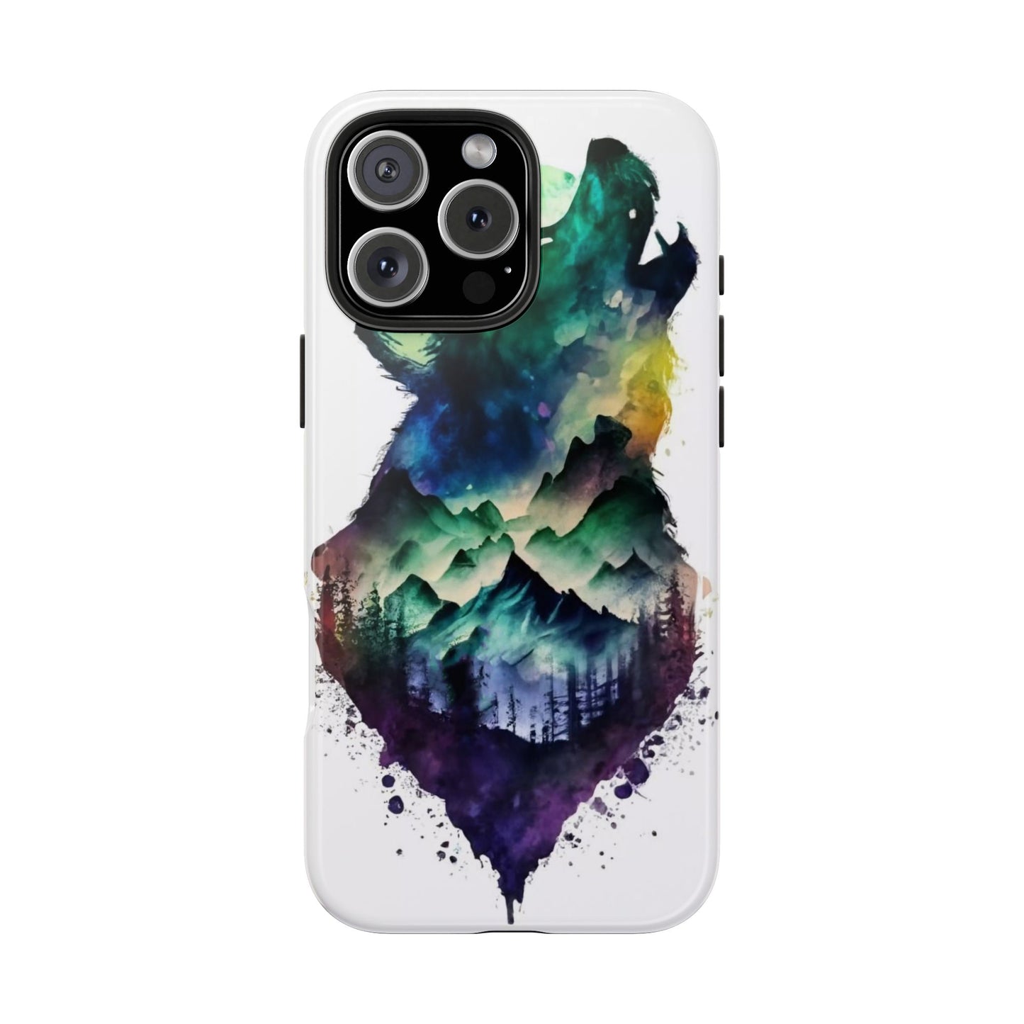 Moonlit Howling Wolf Double Exposure Tough Phone Case