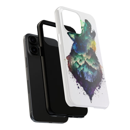 Moonlit Howling Wolf Double Exposure Tough Phone Case