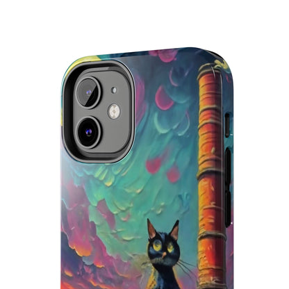 Midnight Rooftop Black Cat Tough Phone Case