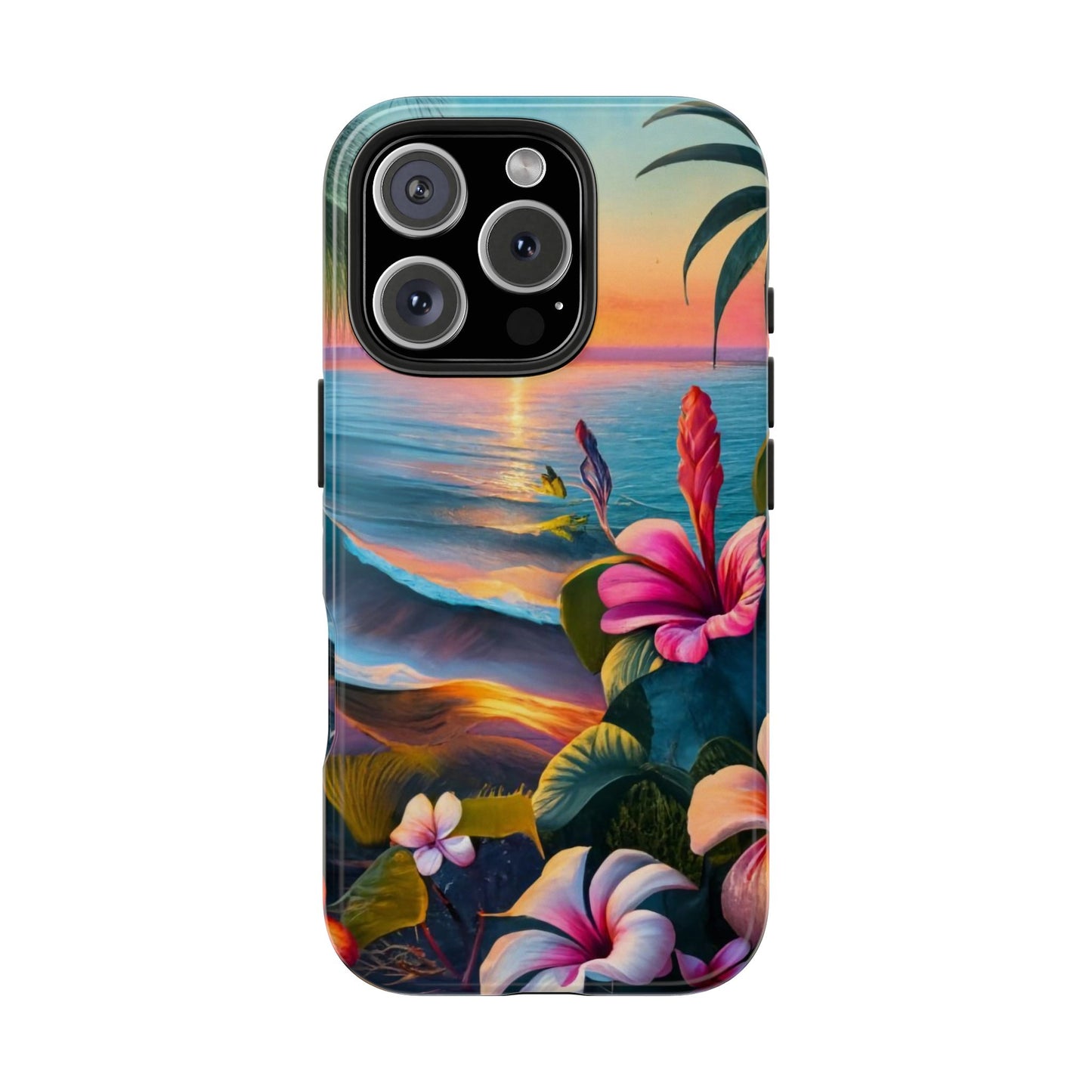 Sunset Beach Hibiscus Palms Tough Phone Case