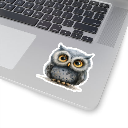 Charming Gray Owl Watercolor Cartoon Sticker