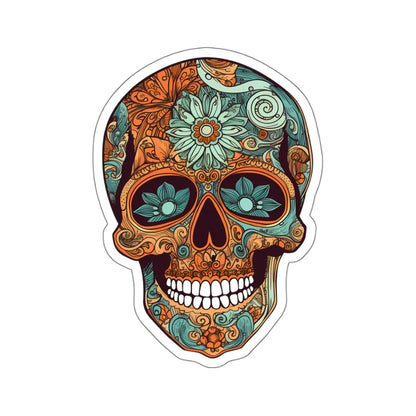 Teal and Orange Sugar Skull Sticker