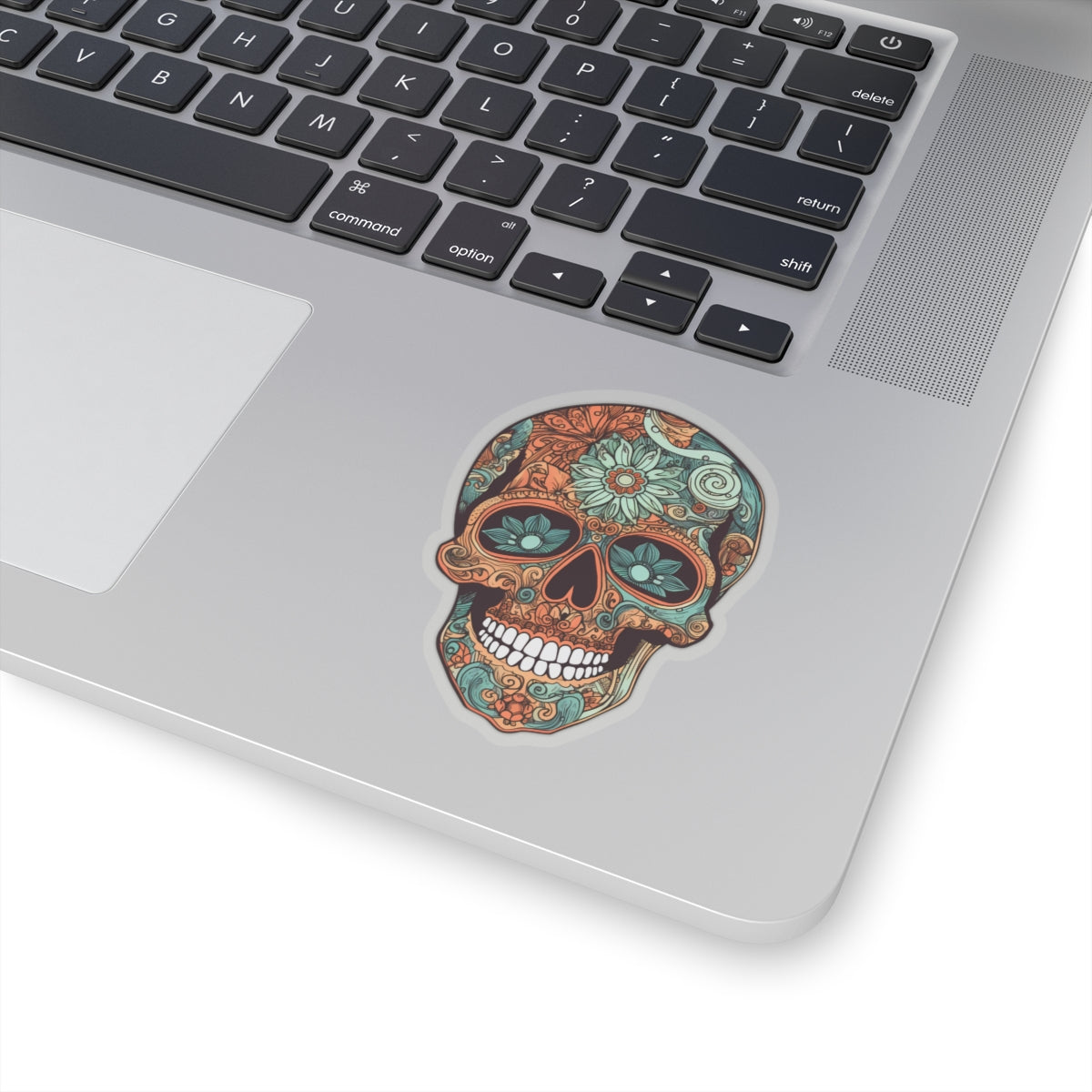 Teal and Orange Sugar Skull Sticker