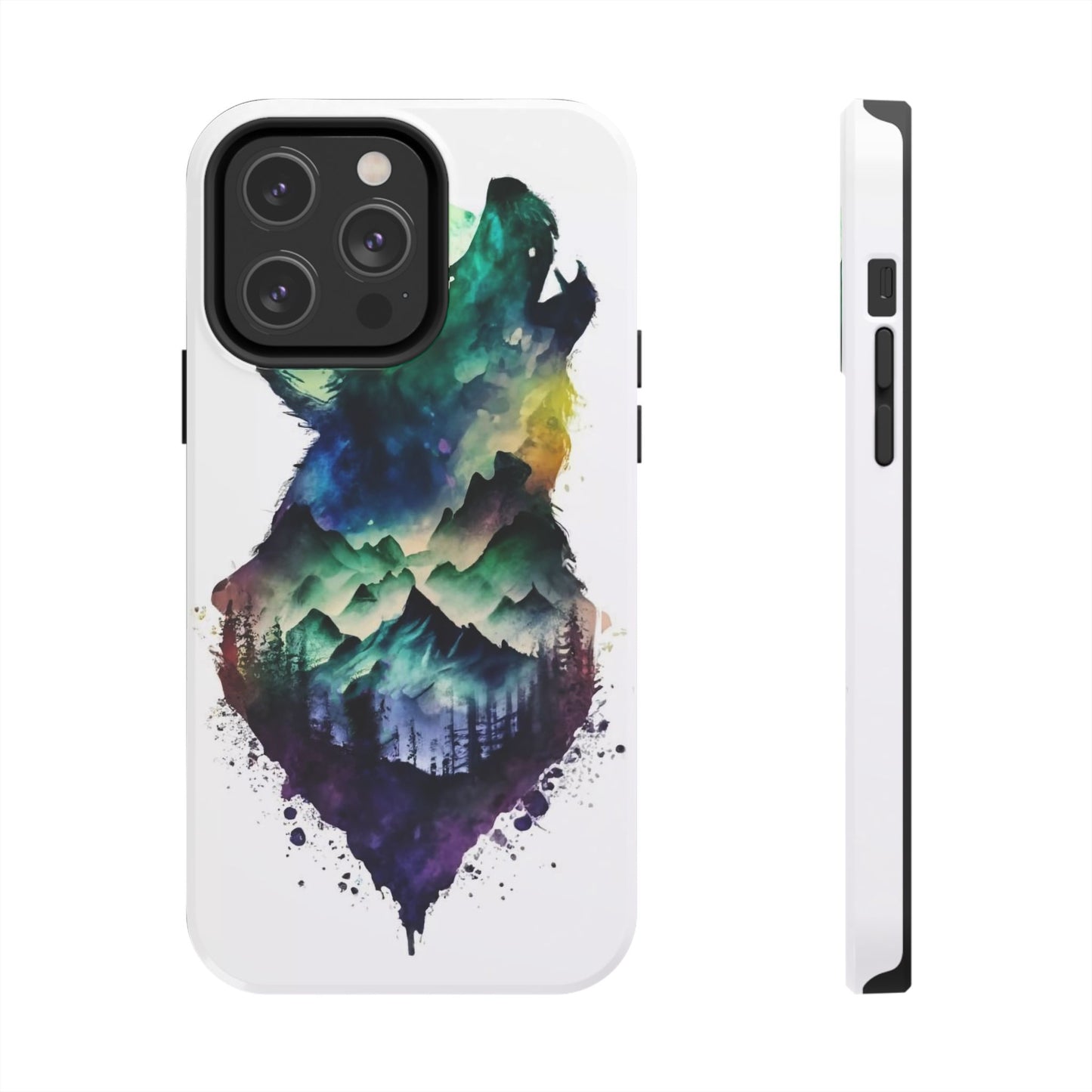 Moonlit Howling Wolf Double Exposure Tough Phone Case