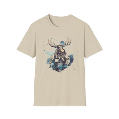 Interstellar Stag Unisex Softstyle T-Shirt - Comfortable Tee with Cosmic Stag Design for Nature Enthusiasts